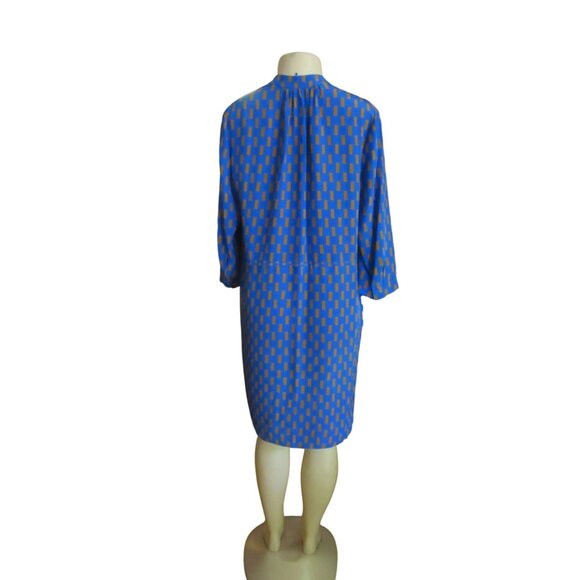 Diane Von Furstenberg Blue/Brown Silk Dress W/ Tie Size 12 - Picture 7 of 9